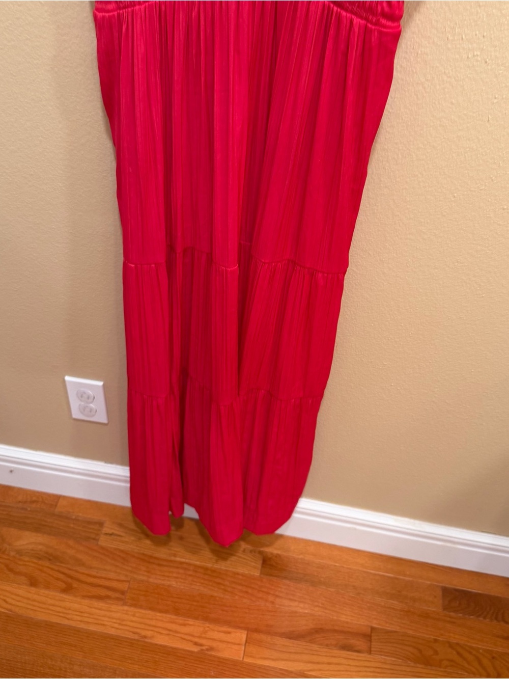 Anthropologie Somerset Bright Pink Satin Tiered Maxi Dress - Elegant V-Neck XL - Picture 5 of 12